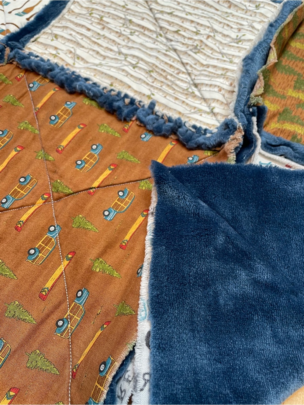 UNFINISHED Handmade Patchwork Quilt with Velour Backing- Outdoors Theme Crib Sz - Picture 5 of 8